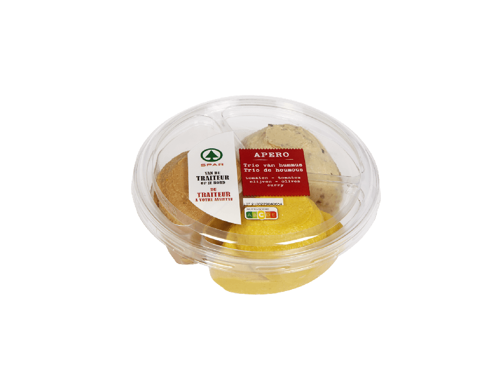 Trio de houmous tomate, olive et curry (210 g)